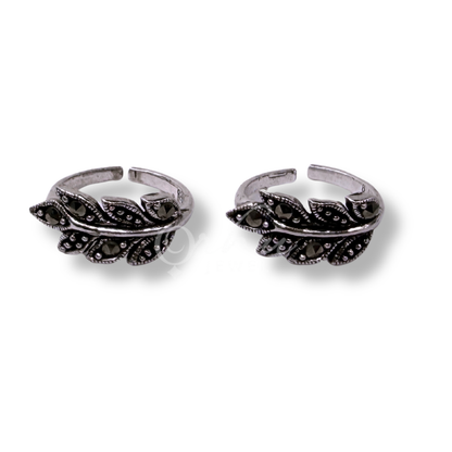 ORHU JEWEL 925 Sterling Silver Toe Rings for Women | Oxidised Leaf Design | Adjustable Open Band Toe Ring | Traditional & Daily Wear | Hallmarked Silver