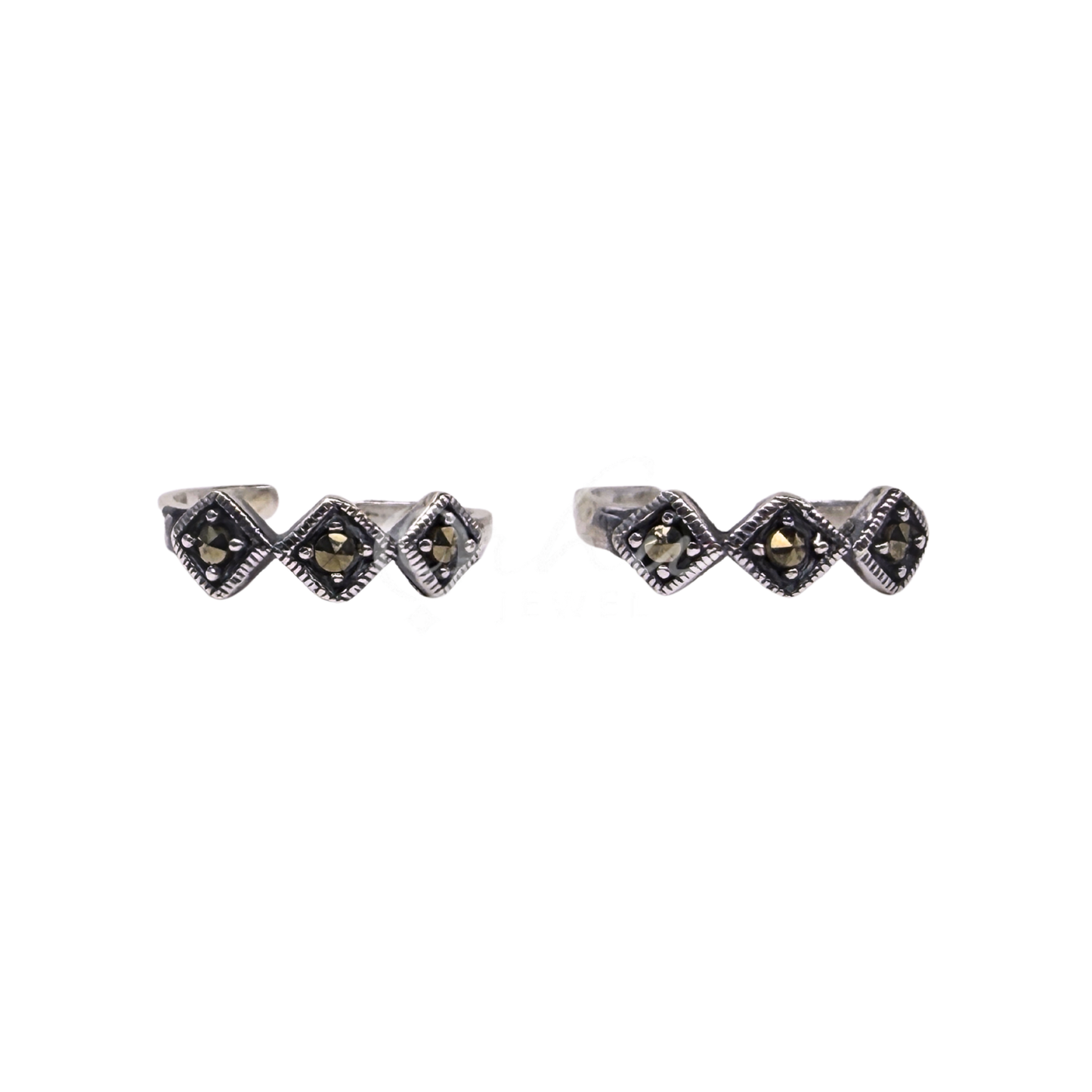 ORHU JEWEL 925 Sterling Silver Toe Rings for Women | Oxidised Square Stone Design | Adjustable Open Band Toe Ring | Traditional & Daily Wear | Hallmarked Silver