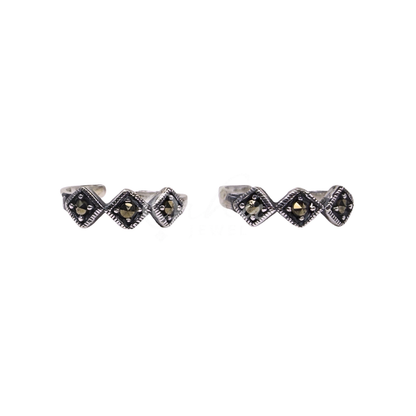 ORHU JEWEL 925 Sterling Silver Toe Rings for Women | Oxidised Square Stone Design | Adjustable Open Band Toe Ring | Traditional & Daily Wear | Hallmarked Silver