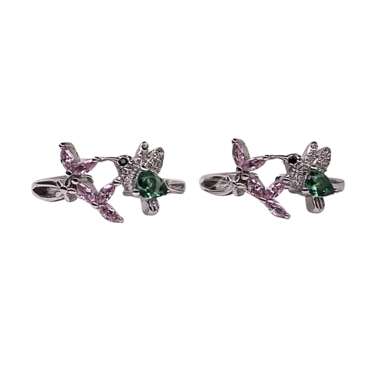ORHU JEWEL 925 Sterling Silver Hallmarked Toe Ring for Women | Adjustable Bird and Floral CZ Toe Ring with Green & Pink Stones | Designer Bichiya (Silver)