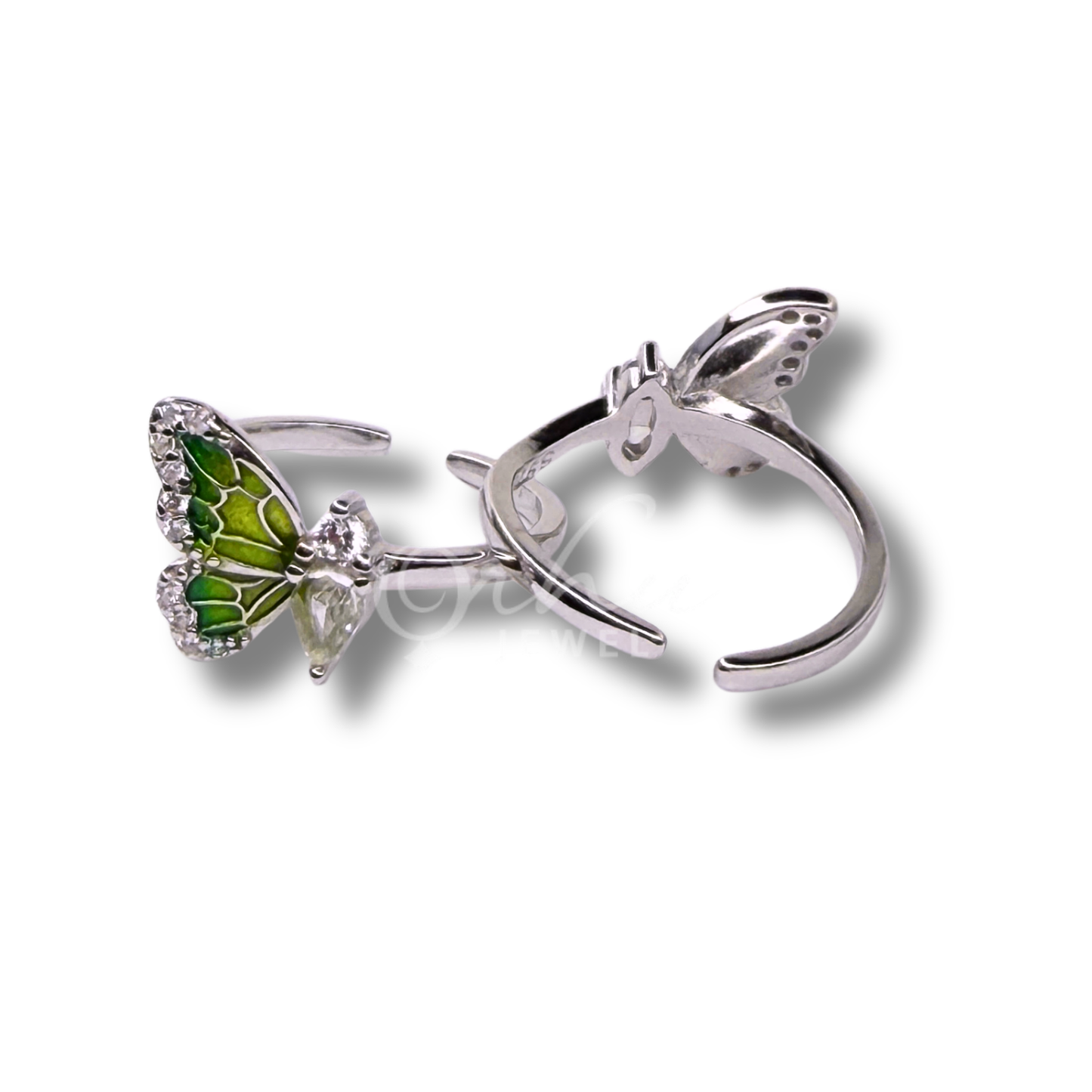 ORHU JEWEL 925 Sterling Silver Toe Ring for Women | Green Butterfly Adjustable Toe Ring with CZ | Open Band Minimal Foot Jewelry (Silver Olive Green Butterfly)