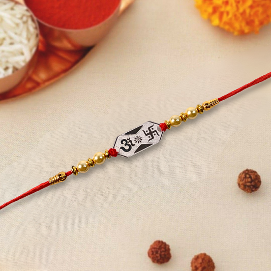 Om Swastik Silver Rakhi