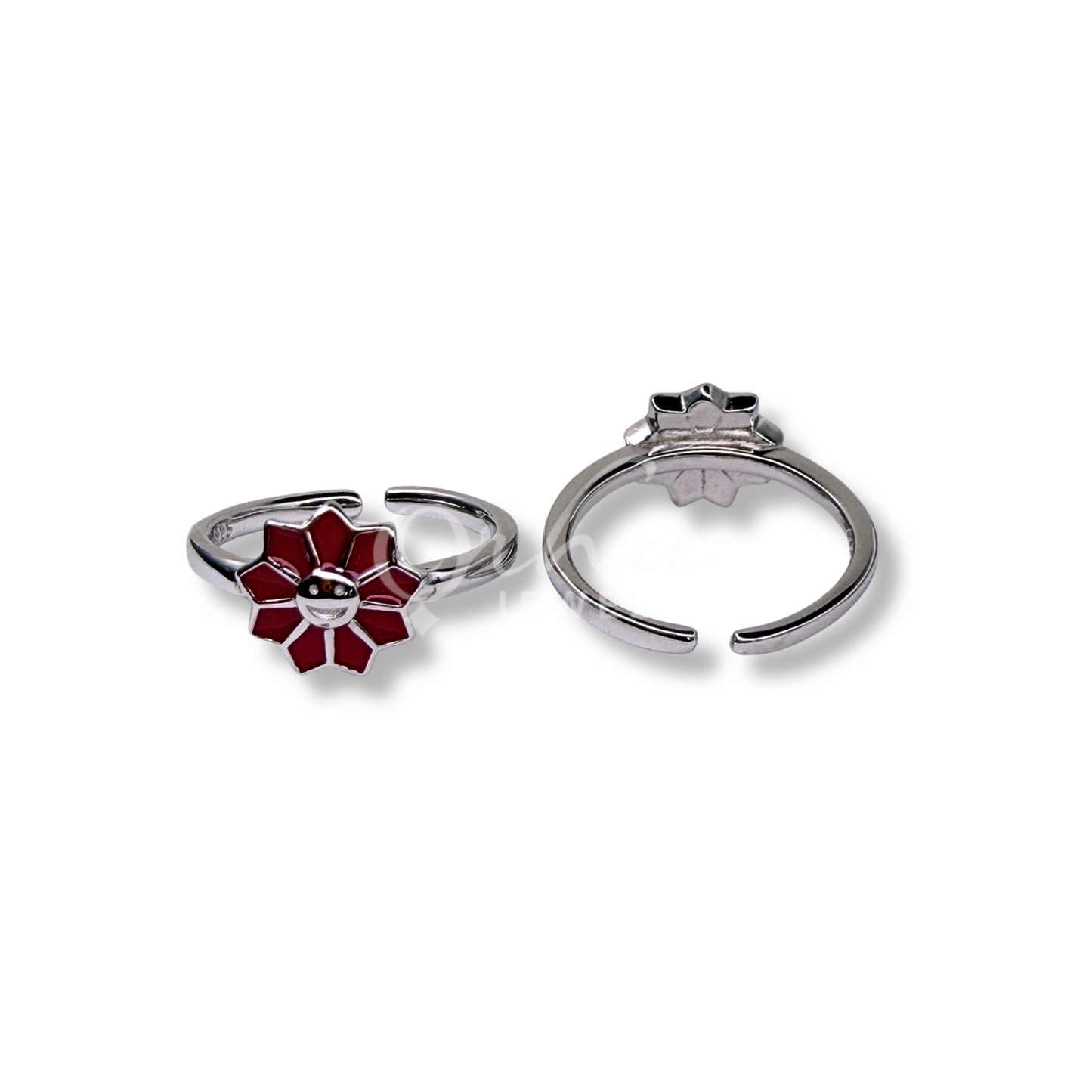 Orhu Jewel 925 Sterling Silver Hallmarked Red Floral Adjustable Toe Ring for Women | Enamel Flower Design Minimalist Silver Ring | Daily Wear CZ Toe Ring