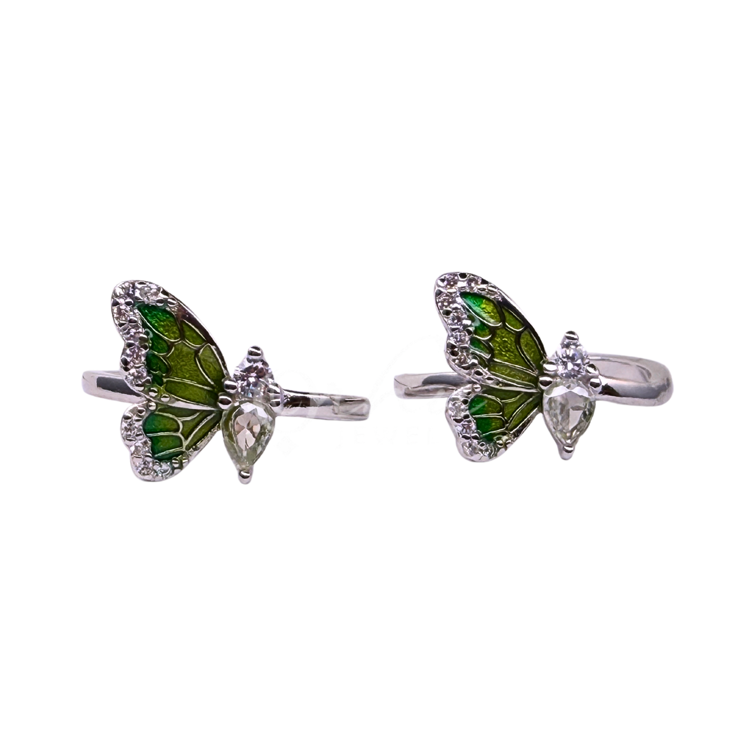 ORHU JEWEL 925 Sterling Silver Toe Ring for Women | Green Butterfly Adjustable Toe Ring with CZ | Open Band Minimal Foot Jewelry (Silver Olive Green Butterfly)