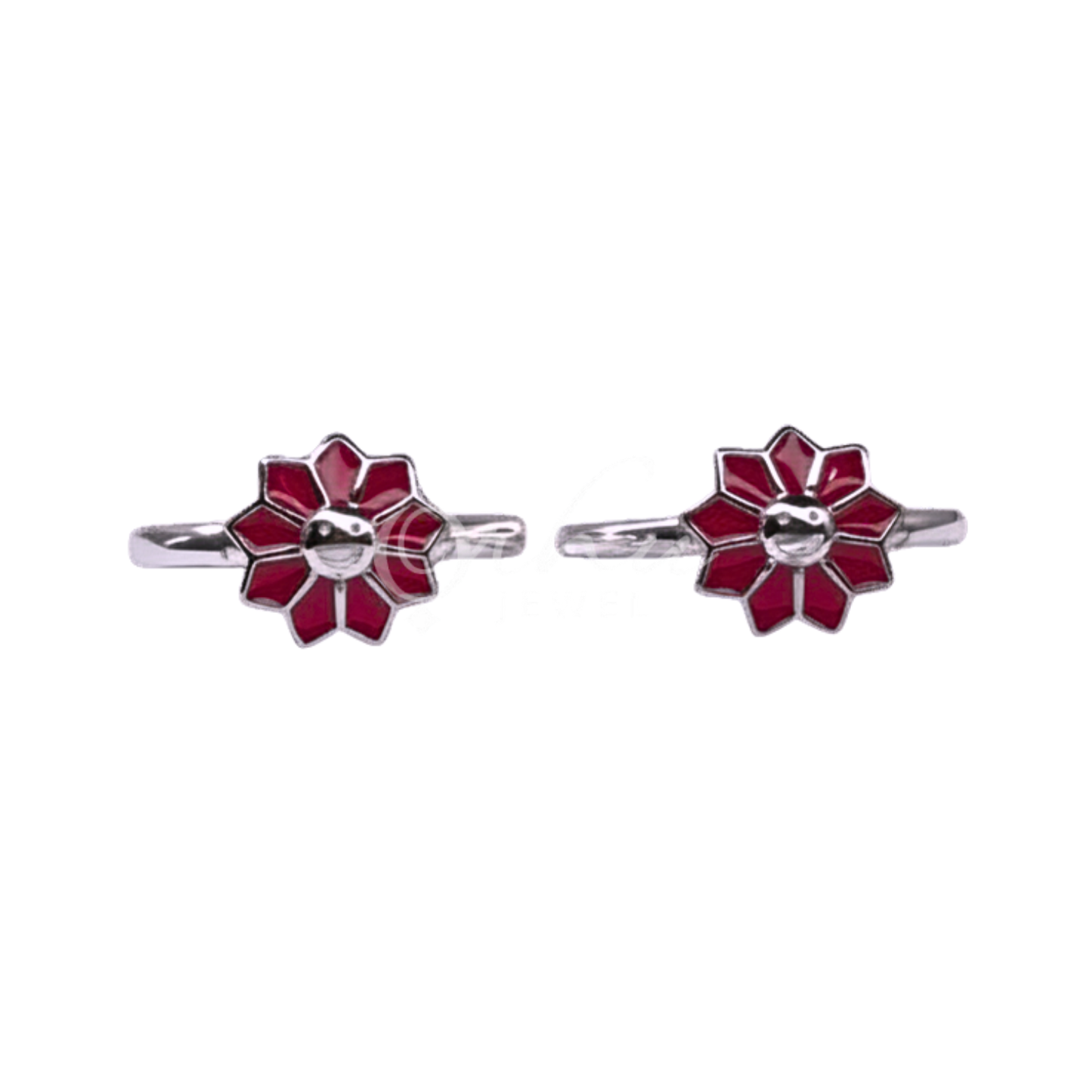 Orhu Jewel 925 Sterling Silver Hallmarked Red Floral Adjustable Toe Ring for Women | Enamel Flower Design Minimalist Silver Ring | Daily Wear CZ Toe Ring