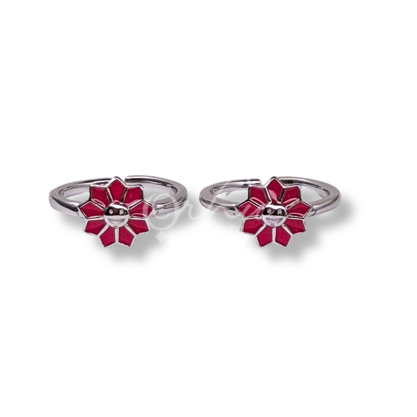 Orhu Jewel 925 Sterling Silver Hallmarked Red Floral Adjustable Toe Ring for Women | Enamel Flower Design Minimalist Silver Ring | Daily Wear CZ Toe Ring
