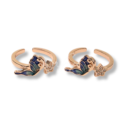 ORHU JEWEL 925 Sterling Silver Toe Ring for Women | Multicolor Butterfly with Star Adjustable Toe Ring | CZ Studded Open Band Foot Jewelry (Blue)