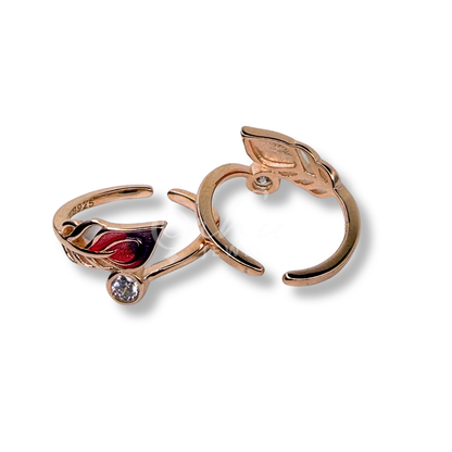 925 Sterling Silver Rose Gold Leaf Toe Ring for Women | Adjustable Open Toe Ring with Crystal & Enamel Design | ORHU Jewel