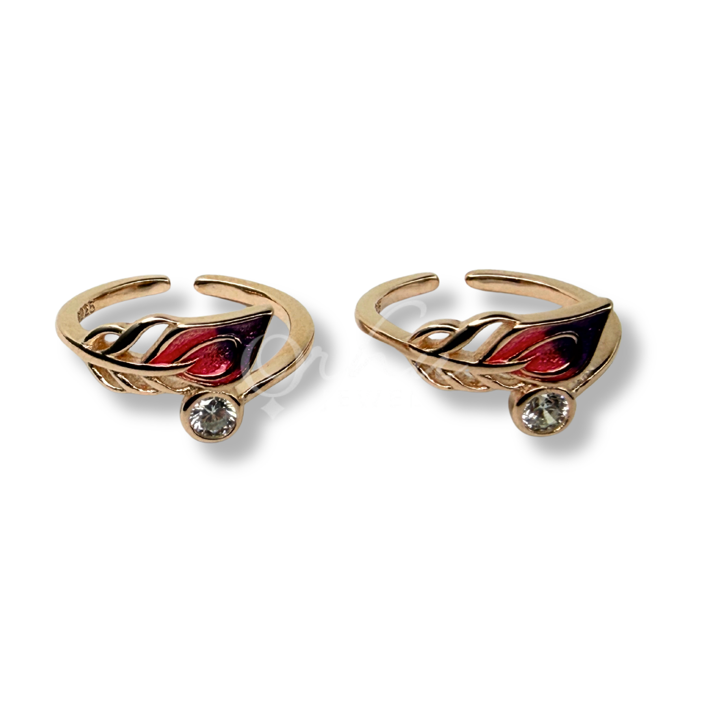 925 Sterling Silver Rose Gold Leaf Toe Ring for Women | Adjustable Open Toe Ring with Crystal & Enamel Design | ORHU Jewel