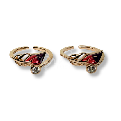 925 Sterling Silver Rose Gold Leaf Toe Ring for Women | Adjustable Open Toe Ring with Crystal & Enamel Design | ORHU Jewel