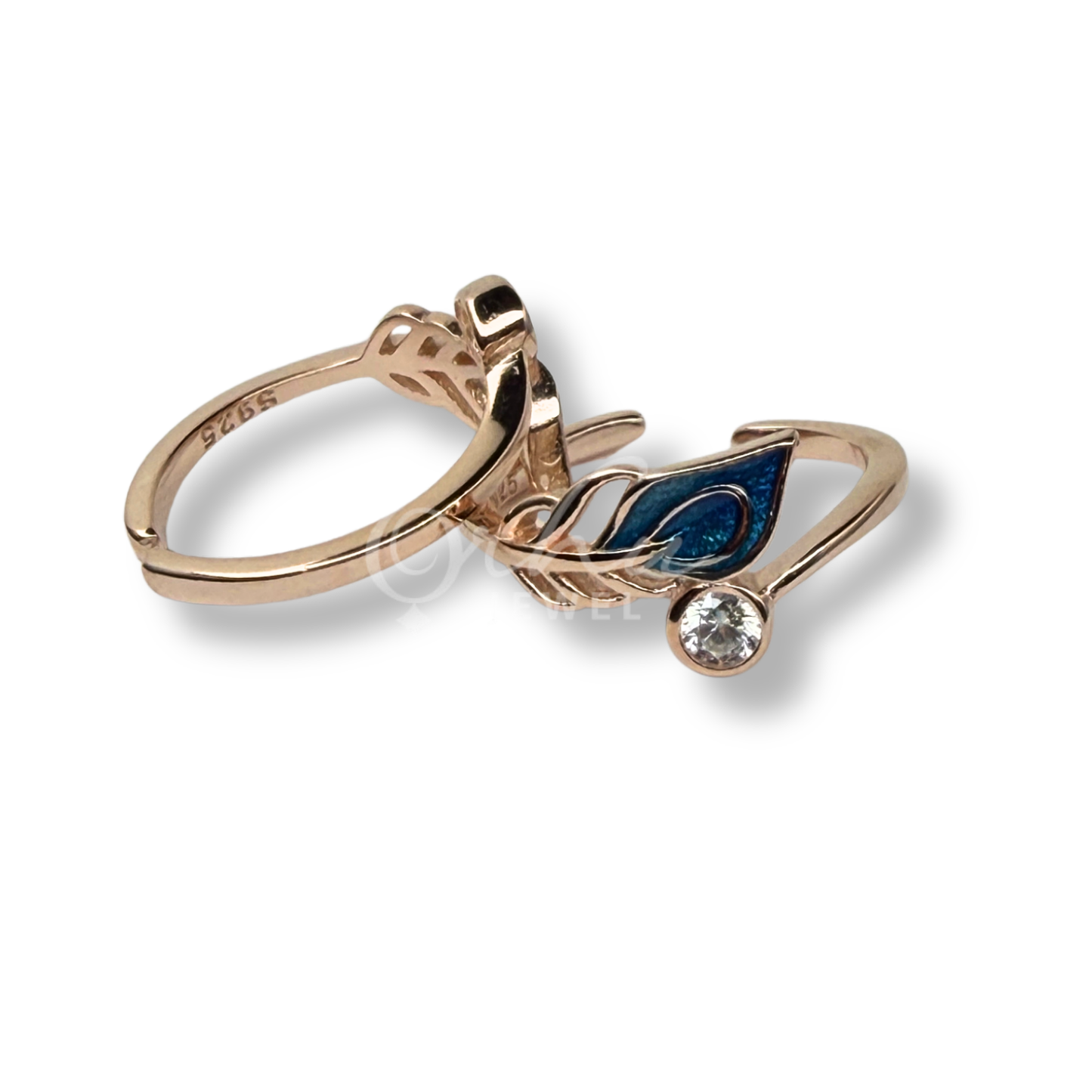 925 Sterling Silver Rose Gold Blue Leaf Toe Ring for Women | Adjustable Open Toe Ring with Crystal & Enamel Design | ORHU Jewel