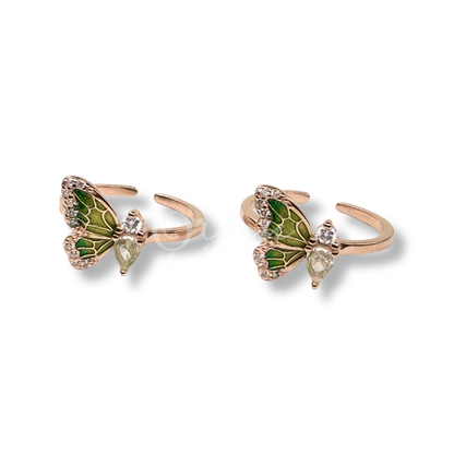product image ORHU JEWEL 925 Sterling Silver Toe Ring for Women | Green Butterfly Adjustable Toe Ring with CZ | Open Band Minimal Foot Jewelry (Rose Gold Olive Green Butterfly)