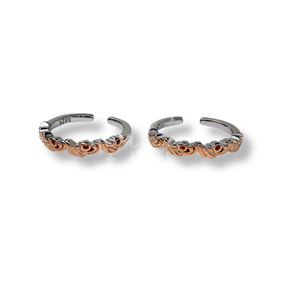 ORHU JEWEL 925 Sterling Silver Hallmarked Toe Ring for Women | Adjustable Designer Bichiya | Dual Tone Floral Engraved Open Band Toe Ring | Traditional & Daily Wear Foot Jewelry (Beaded Floral Rose Gold Toe Ring)