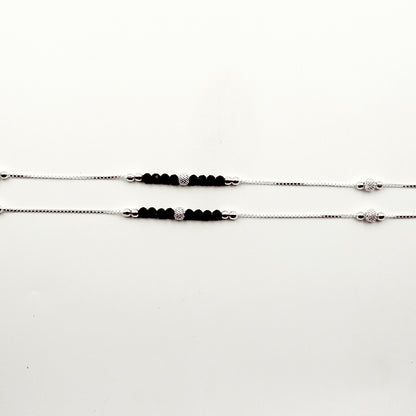 Silver Barefoot Black Beads Anklet
