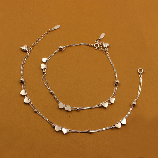 Silver Dual Chain Sweet Heart  Anklet