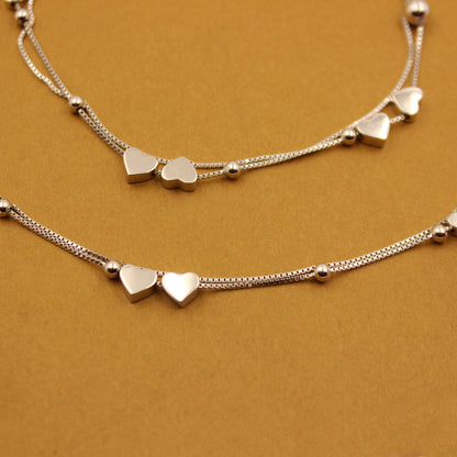 Silver Dual Chain Sweet Heart  Anklet