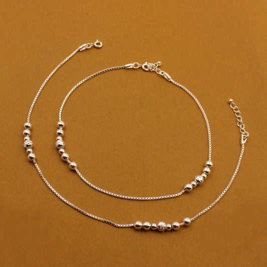 Silver Glimmering Ball Beads Anklet