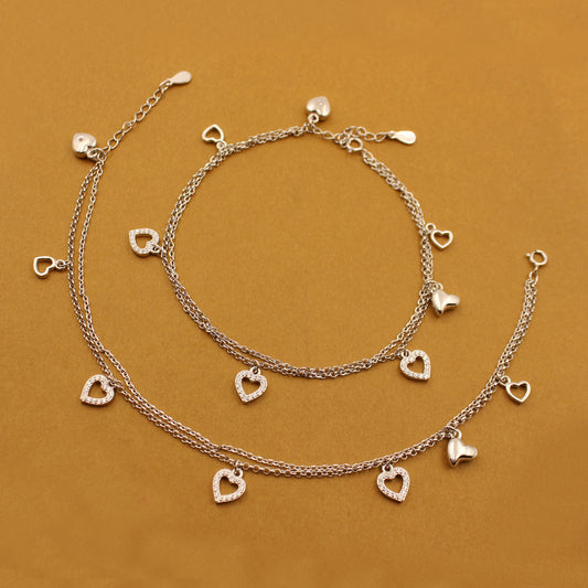 Silver Dual Tone Curl Heart Anklet