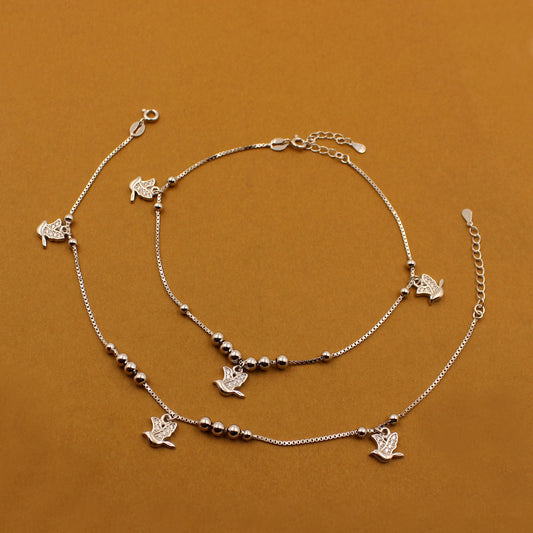 Italian Silver Bird Charm Anklet