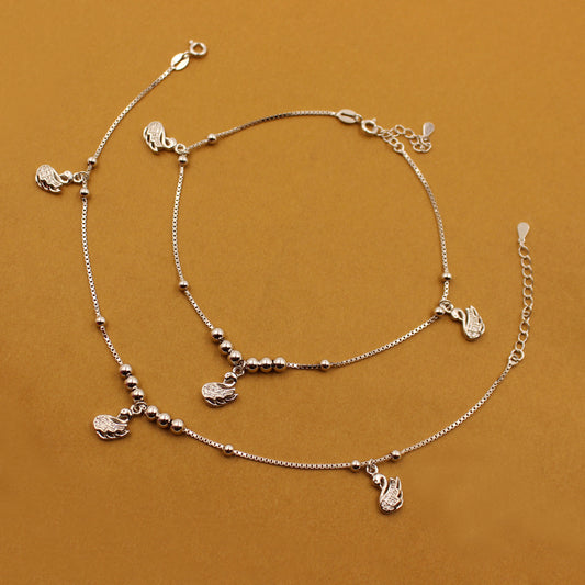 Italian Silver Swan Charm Anklet