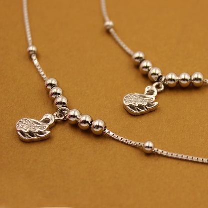 Italian Silver Swan Charm Anklet