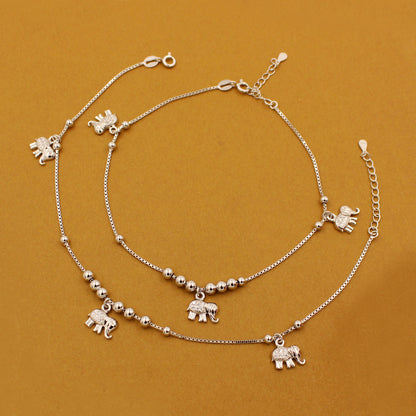 Italian Silver Moving Ball With elephant Anklet