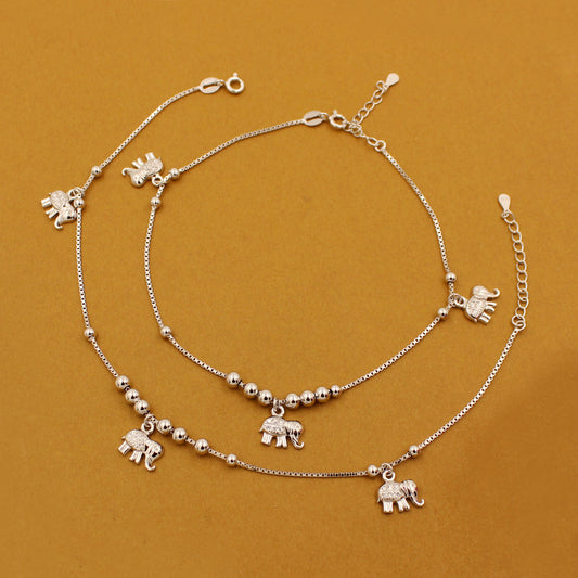 Italian Silver Moving Ball With elephant Anklet