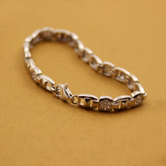 Boys Geometric Silver Bracelet with Diamond-cut Accents