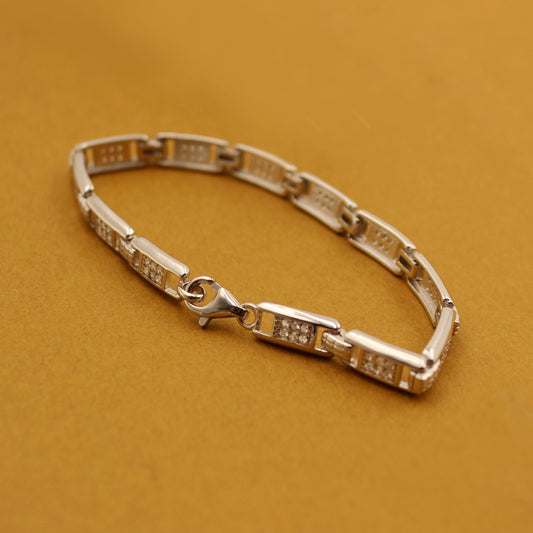 Silver Rectangle Link Bracelet With Textured Finish.