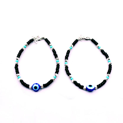 Blue And Black Beads With Evil Eye Bracelet