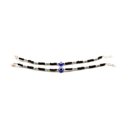 Blue And Black Beads With Evil Eye Bracelet