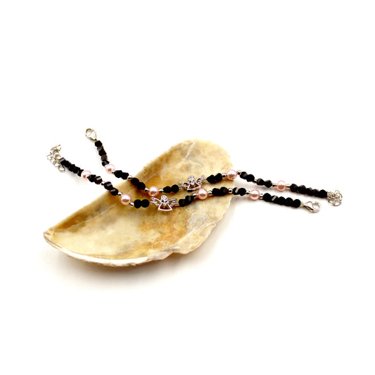 Pink Pearl With Black Beads