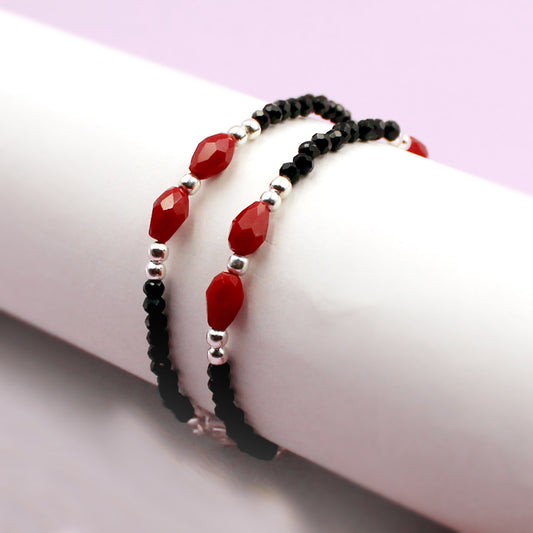 Silver And Red Beads With Oval Shape