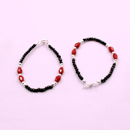 Silver And Red Beads With Oval Shape