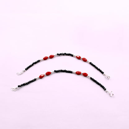 Silver And Red Beads With Oval Shape