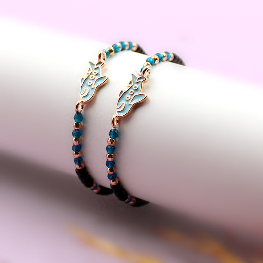 Airplane With Rose Gold And Blue Beads Bracelet