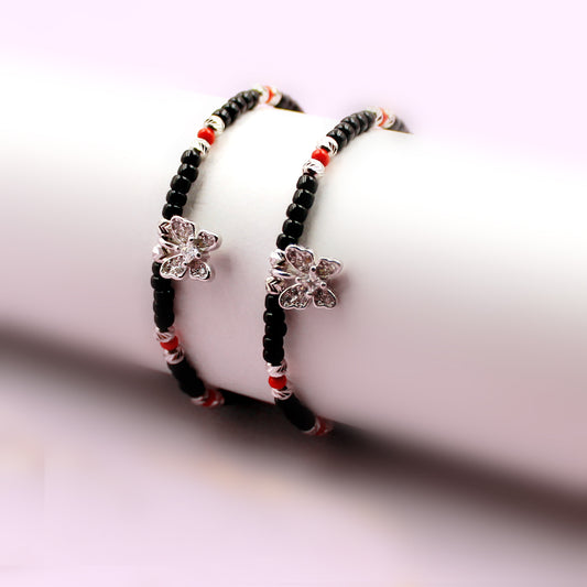 Stone Butterfly With Red And Black Beads Bracelet