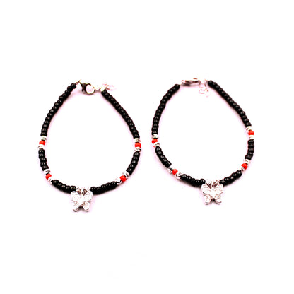 Stone Butterfly With Red And Black Beads Bracelet