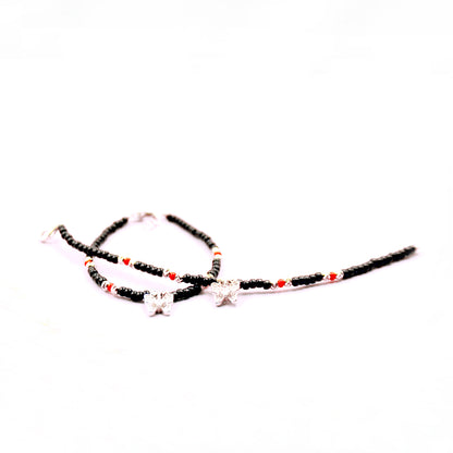 Stone Butterfly With Red And Black Beads Bracelet