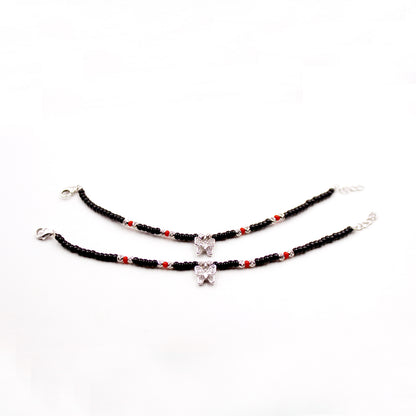 Stone Butterfly With Red And Black Beads Bracelet