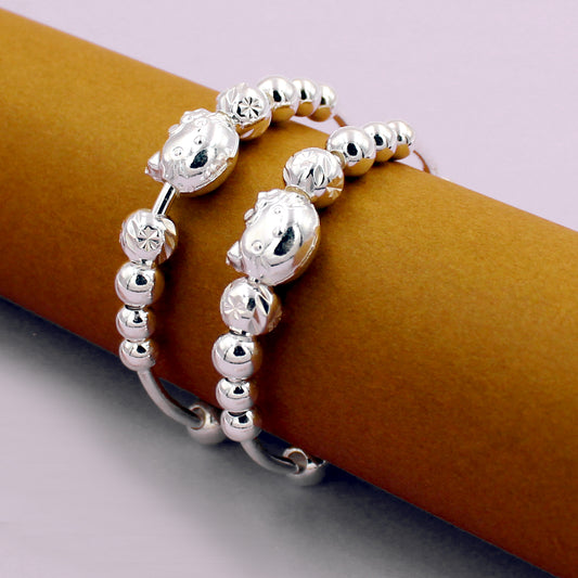 Silver Kitty With Ball Beads Kada