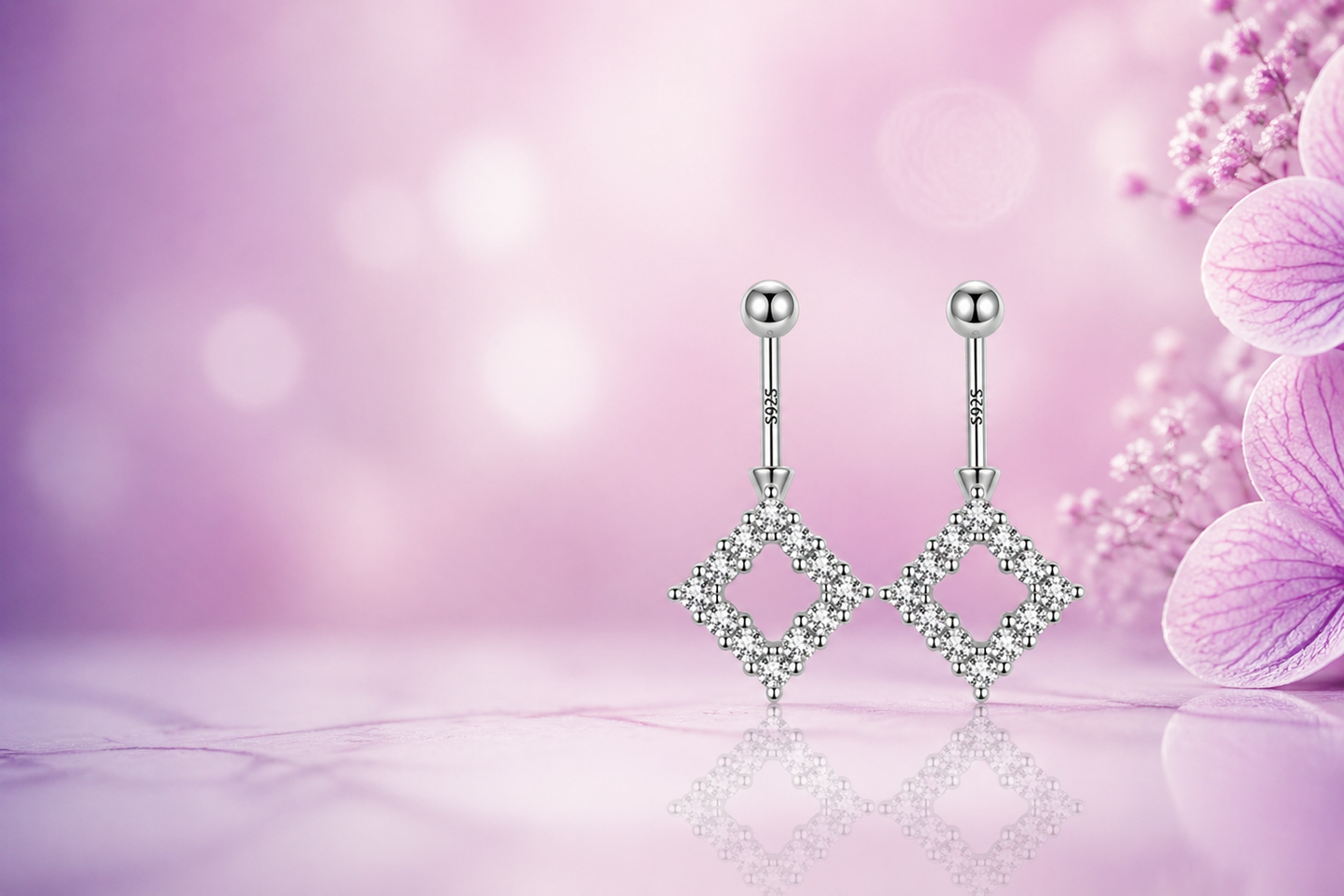 ORHU JEWEL 925 Silver Hallmarked Butterfly Bugadi for Women | Helix Piercing Earring | Stylish Upper Ear Cartilage Stud | Lightweight Designer Silver Jewelry | Square Halo Shine Bugadi