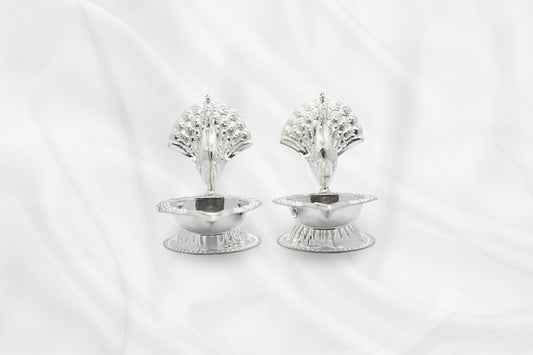 Silver Peacock Diya