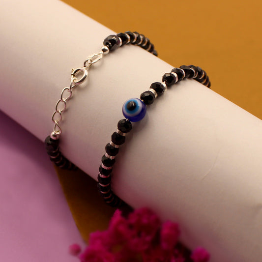 Black beads with Evil Eye Anklet