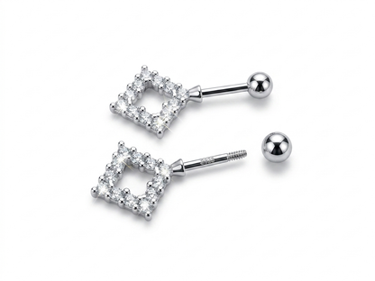 ORHU JEWEL 925 Silver Hallmarked Butterfly Bugadi for Women | Helix Piercing Earring | Stylish Upper Ear Cartilage Stud | Lightweight Designer Silver Jewelry | Square Halo Shine Bugadi