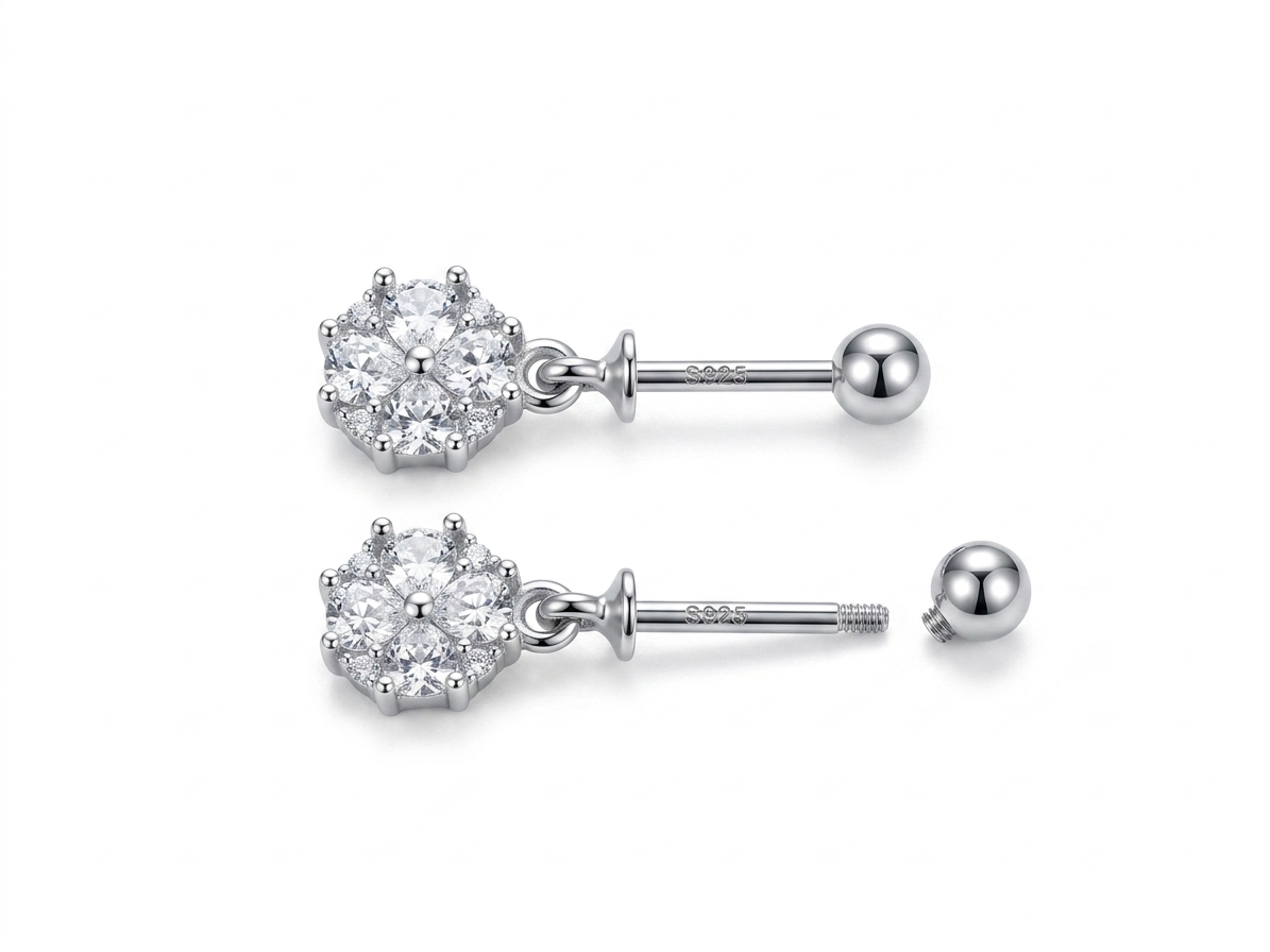 ORHU JEWEL 925 Silver Hallmarked Butterfly Bugadi for Women | Helix Piercing Earring | Stylish Upper Ear Cartilage Stud | Lightweight Designer Silver Jewelry | Round Diamond Cluster Drop Bugadi