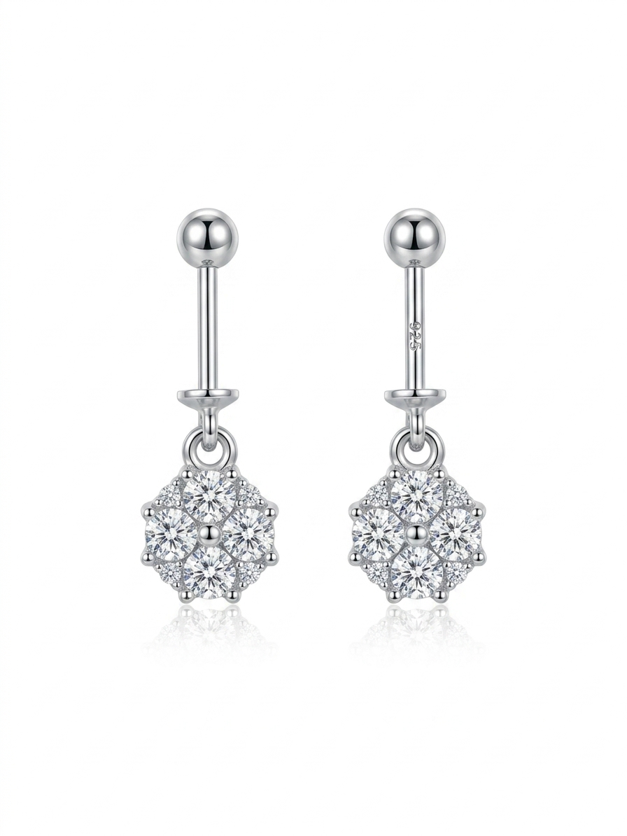 ORHU JEWEL 925 Silver Hallmarked Butterfly Bugadi for Women | Helix Piercing Earring | Stylish Upper Ear Cartilage Stud | Lightweight Designer Silver Jewelry | Round Diamond Cluster Drop Bugadi