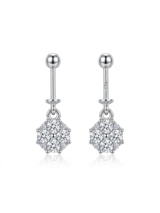 ORHU JEWEL 925 Silver Hallmarked Butterfly Bugadi for Women | Helix Piercing Earring | Stylish Upper Ear Cartilage Stud | Lightweight Designer Silver Jewelry | Round Diamond Cluster Drop Bugadi