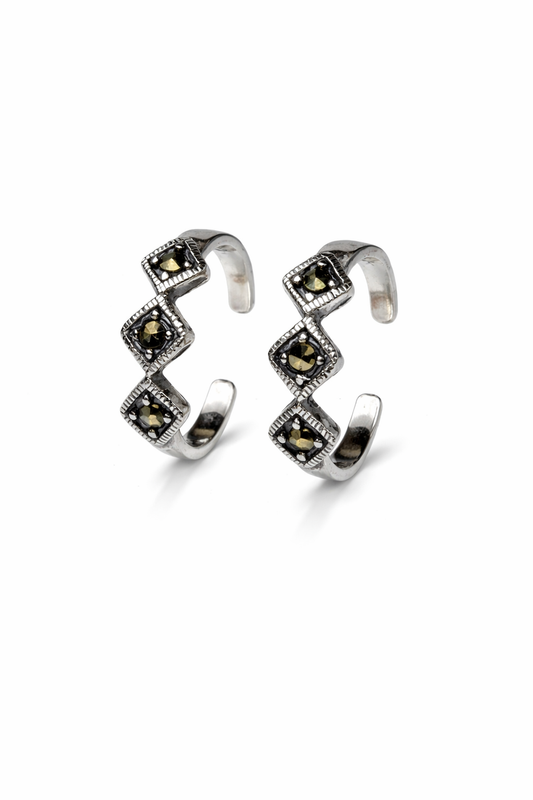 ORHU JEWEL 925 Sterling Silver Toe Rings for Women | Oxidised Square Stone Design | Adjustable Open Band Toe Ring | Traditional & Daily Wear | Hallmarked Silver