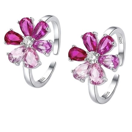 ORHU JEWEL 925 Sterling Silver Pink Crystal Flower Toe Ring for Women | Adjustable Floral Bichiya | 925 Hallmarked Toe Ring